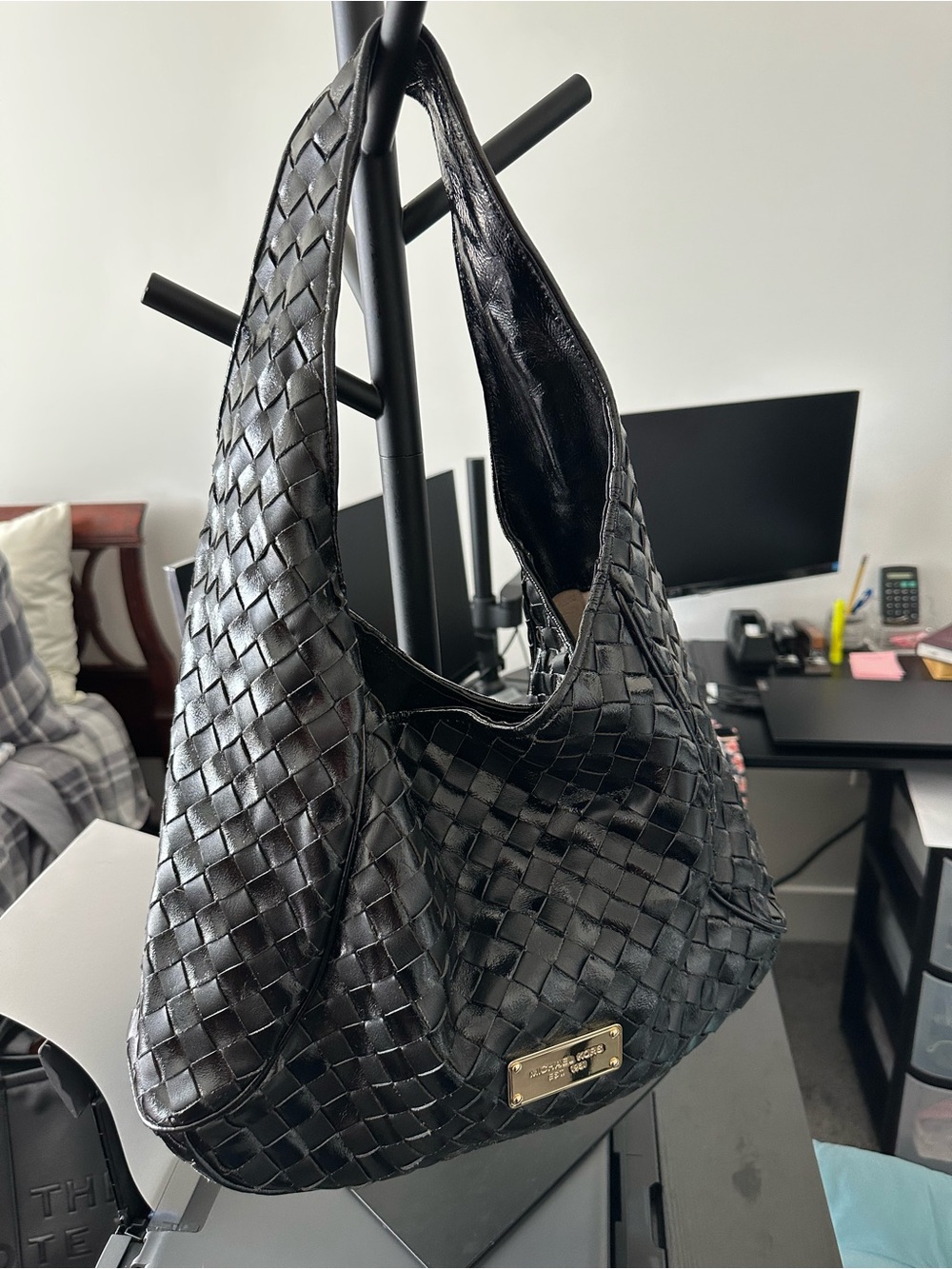 Michael Kors Black Woven Leather Shoulder Hobo